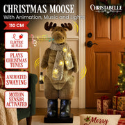 Christabelle 1.1m Musical LED Animated Christmas Moose Decoration Light-Up Lantern Ornament V240-112_NK108