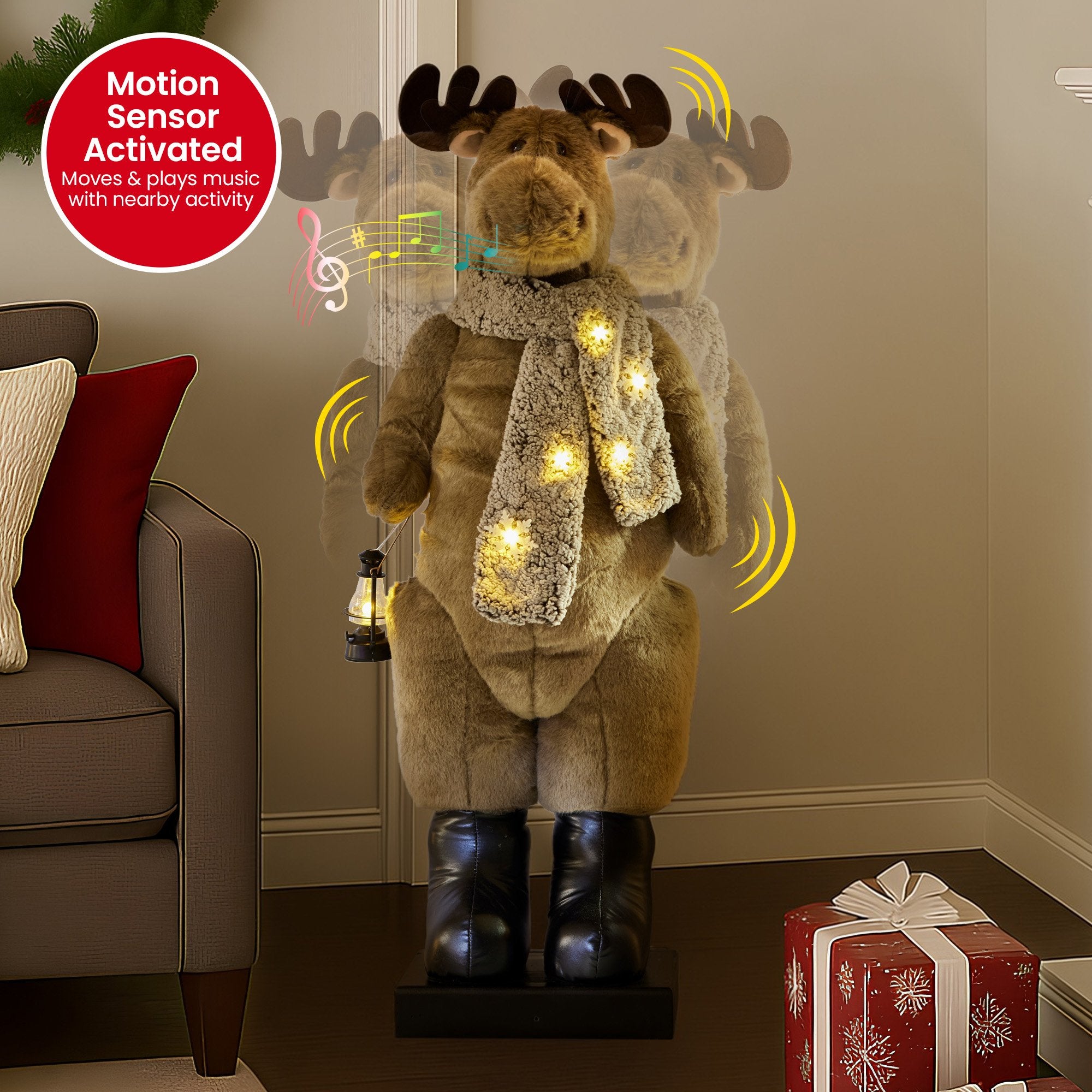 Christabelle 1.1m Musical LED Animated Christmas Moose Decoration Light-Up Lantern Ornament V240-112_NK108