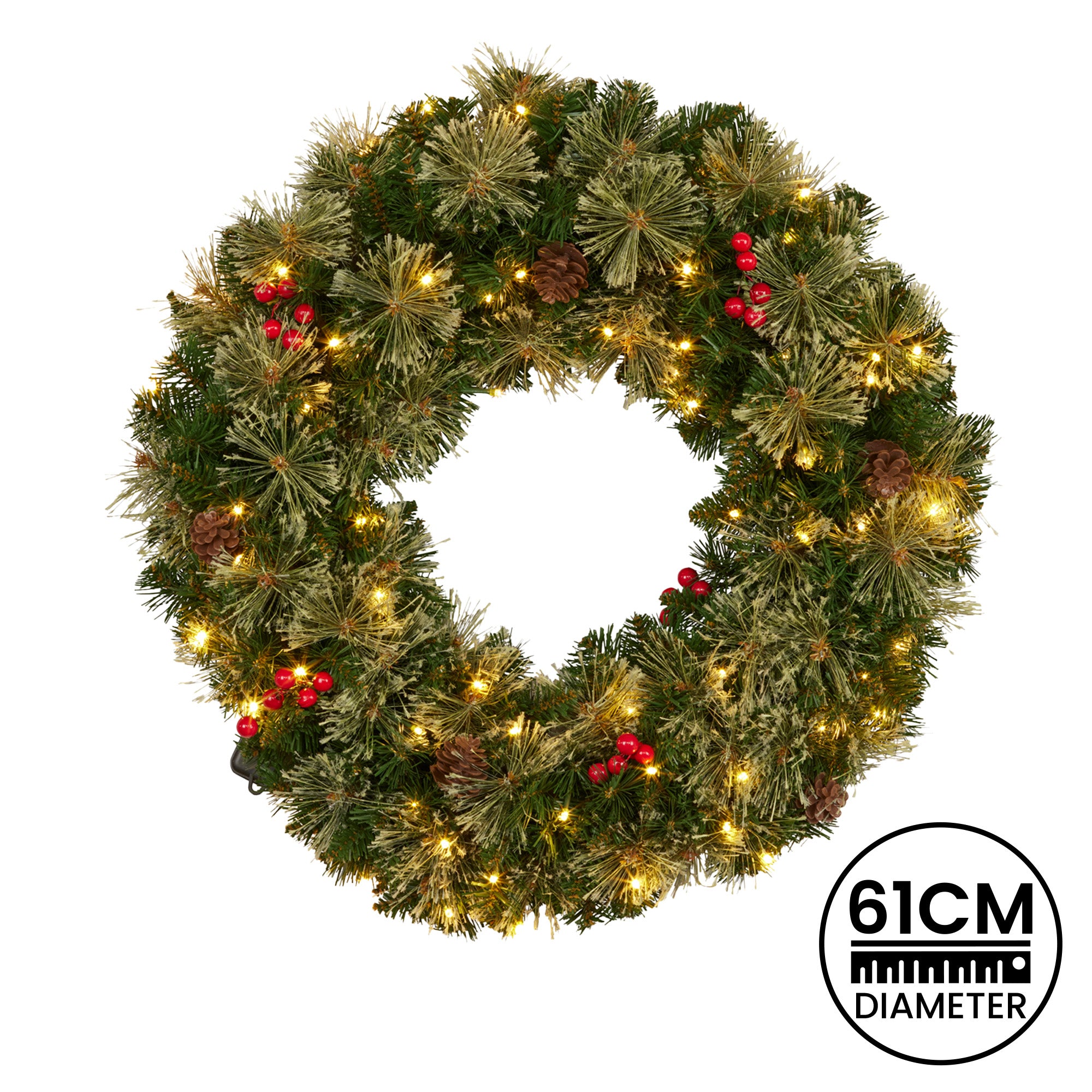 Christabelle 61cm Christmas Wreath Bristle Berry with LED Lights Front Door Decoration Ornament V240-112_OPBB61
