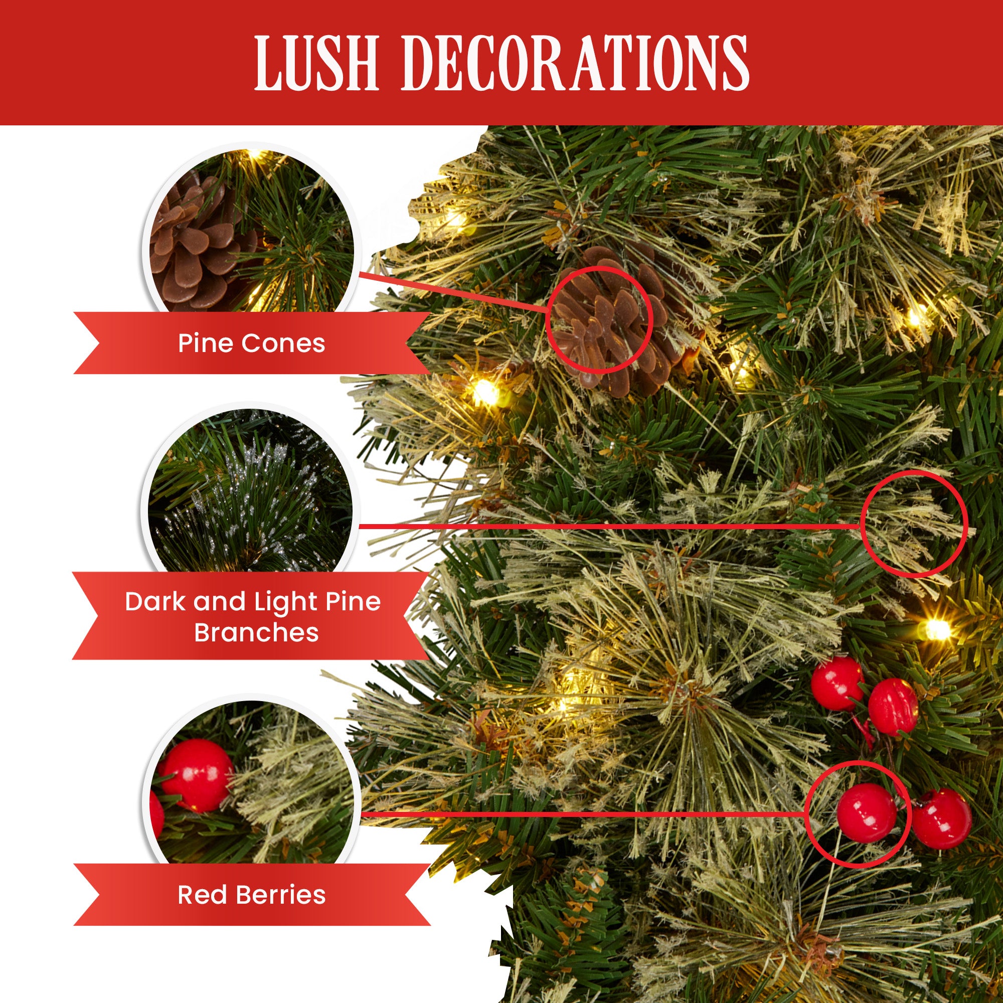 Christabelle 61cm Christmas Wreath Bristle Berry with LED Lights Front Door Decoration Ornament V240-112_OPBB61