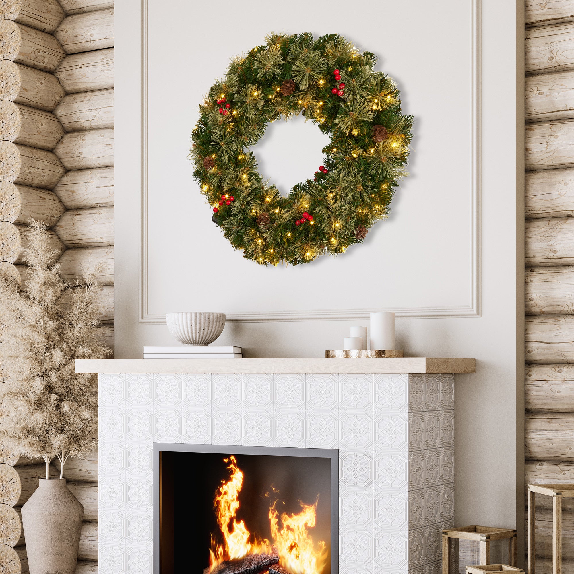 Christabelle 61cm Christmas Wreath Bristle Berry with LED Lights Front Door Decoration Ornament V240-112_OPBB61