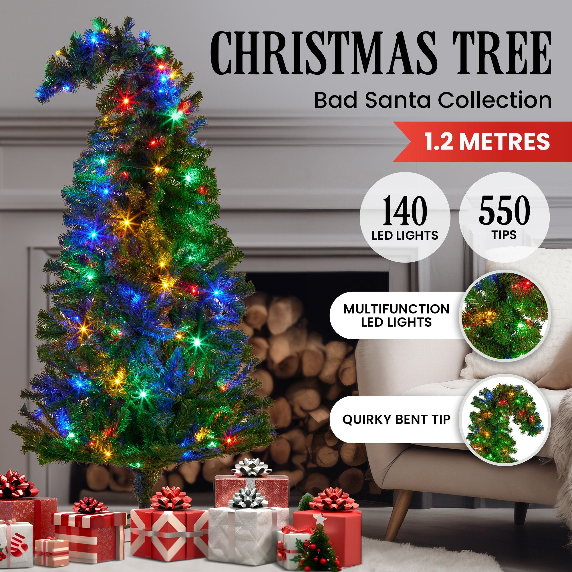 Christabelle Bad Santa 1.2m Curved Multicolour Pre-Lit Christmas Tree with 550 Tips V240-112_OPBS4