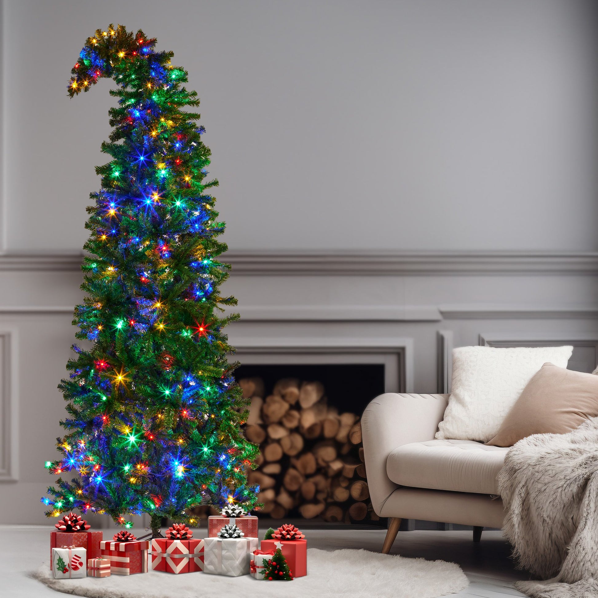Christabelle Bad Santa 2.3m Curved Multicolour Pre-Lit Christmas Tree with 1240 Tips V240-112_OPBS75