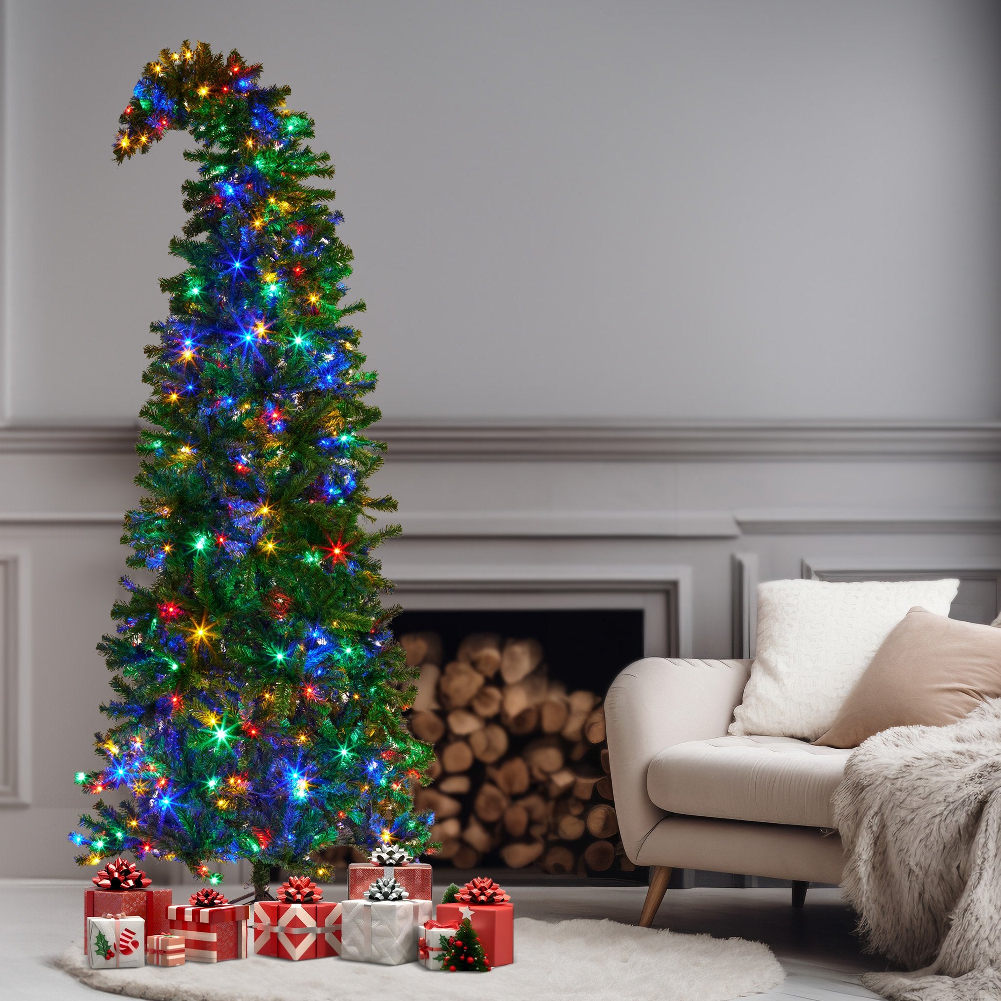 Christabelle Bad Santa 2.3m Curved Multicolour Pre-Lit Christmas Tree with 1240 Tips V240-112_OPBS75