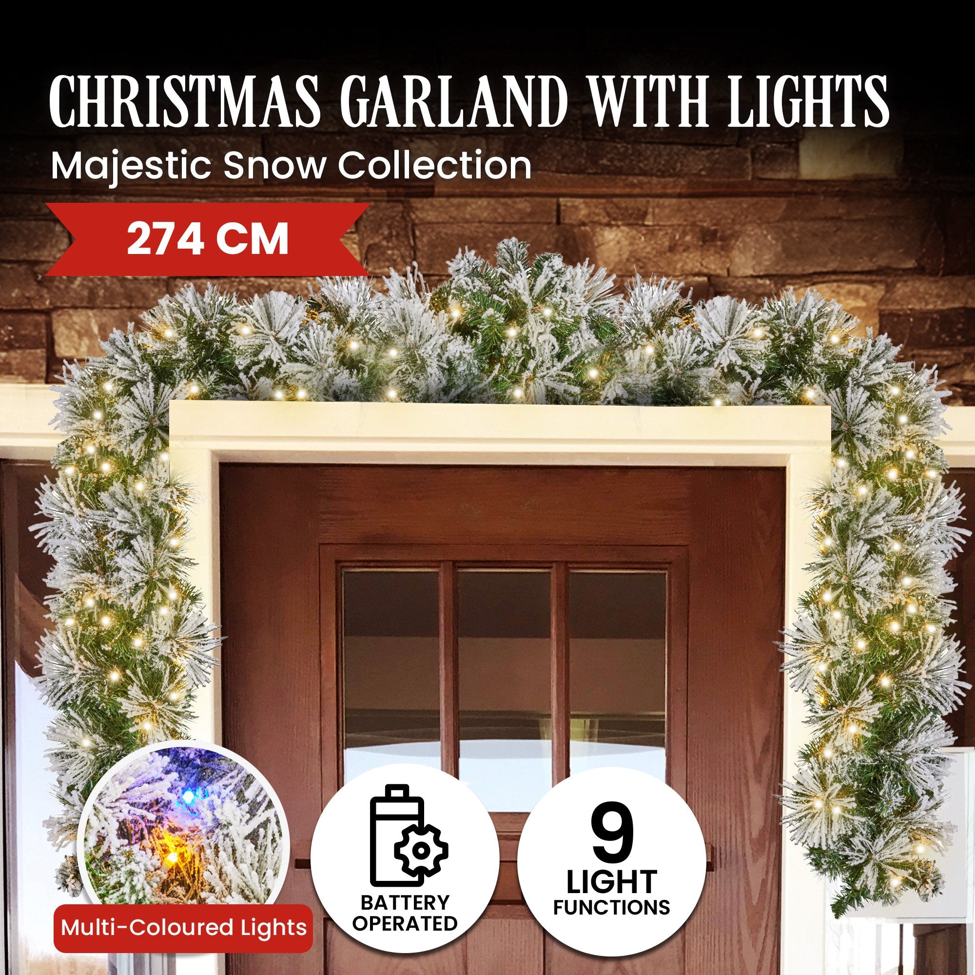 Christabelle 274cm Majestic Snow Prelit Christmas Garland V240-112_OPMS274