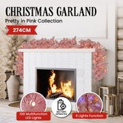 Christabelle 274cm Pretty In Pink Christmas Garland With Led Lights V240-112_OPP274