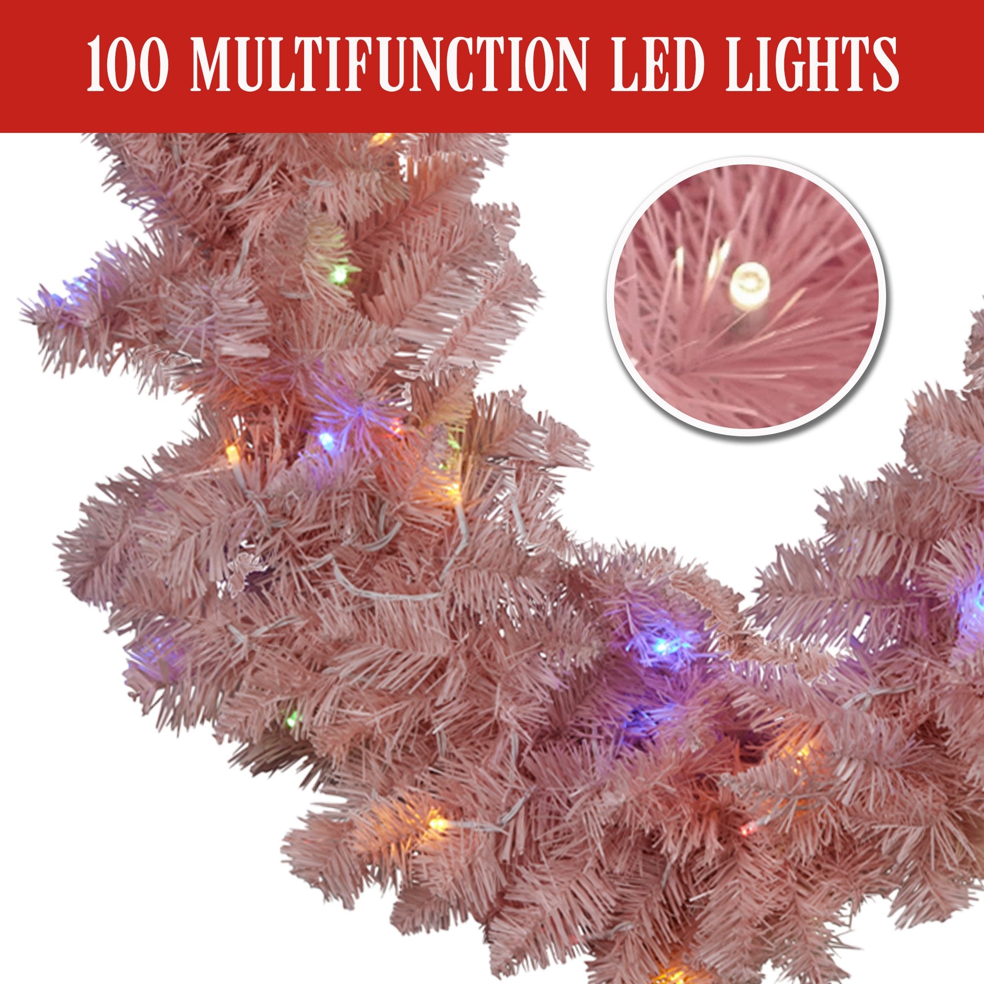 Christabelle 274cm Pretty In Pink Christmas Garland With Led Lights V240-112_OPP274