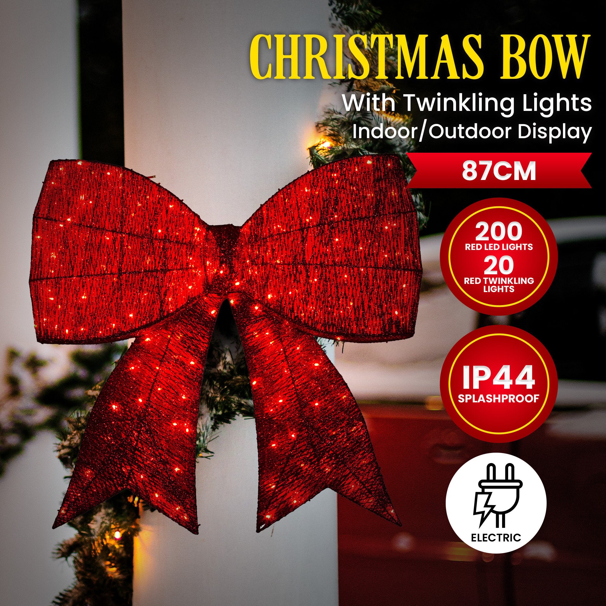 Christabelle Christmas Display Bow 91cm with LED and Twinkle Lights 5 Functions Christmas Festive Decorations V240-112_SB403