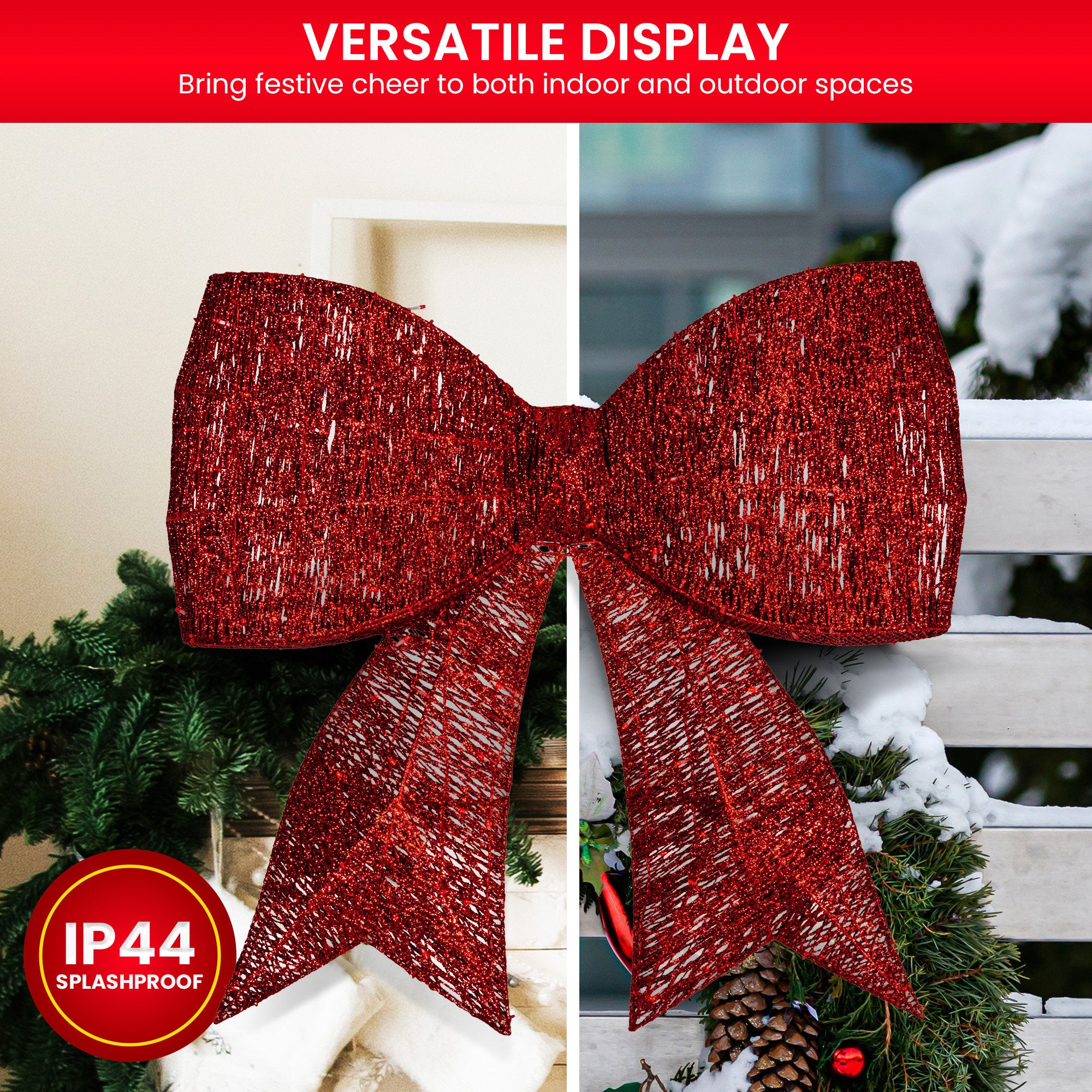 Christabelle Christmas Display Bow 91cm with LED and Twinkle Lights 5 Functions Christmas Festive Decorations V240-112_SB403