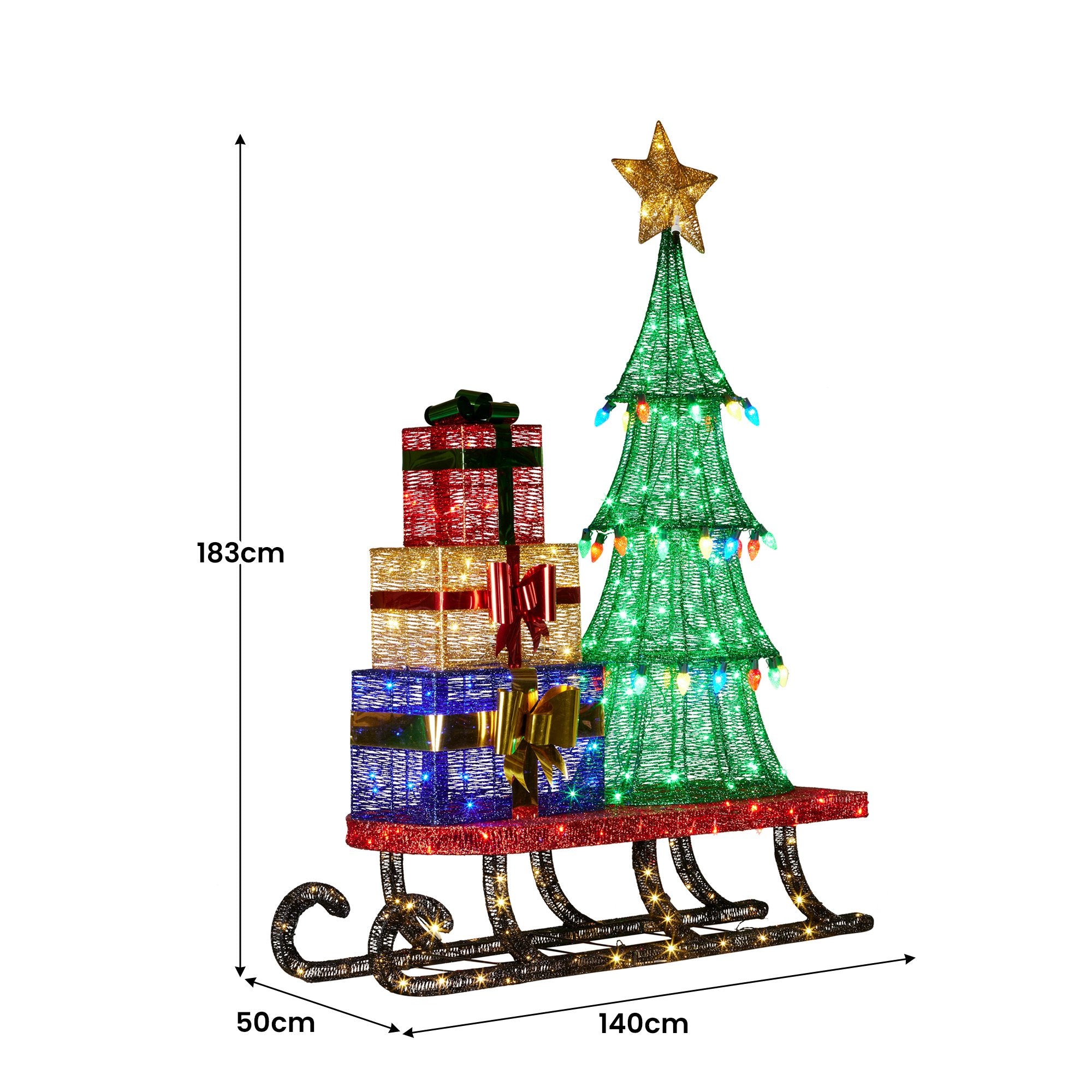 Christabelle Christmas Display Sled 183cm With Tree And Presents Led Lights & C9 Bulbs V240-112_SB404