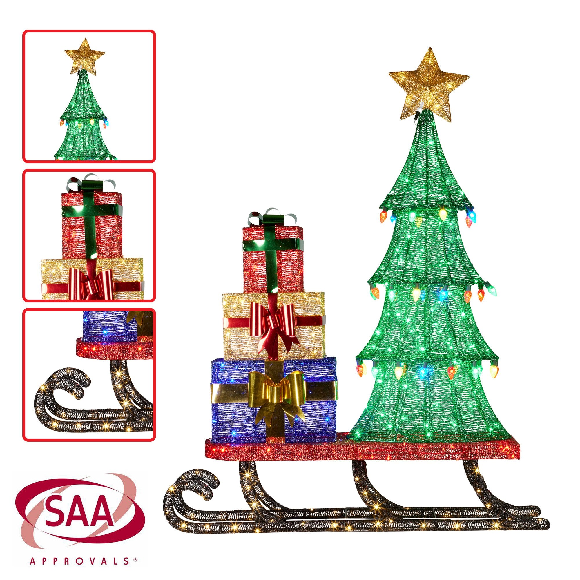 Christabelle Christmas Display Sled 183cm With Tree And Presents Led Lights & C9 Bulbs V240-112_SB404