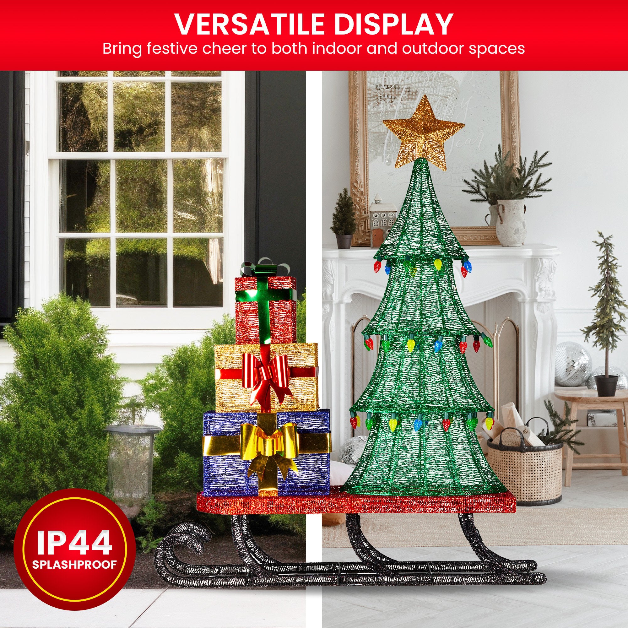 Christabelle Christmas Display Sled 183cm With Tree And Presents Led Lights & C9 Bulbs V240-112_SB404