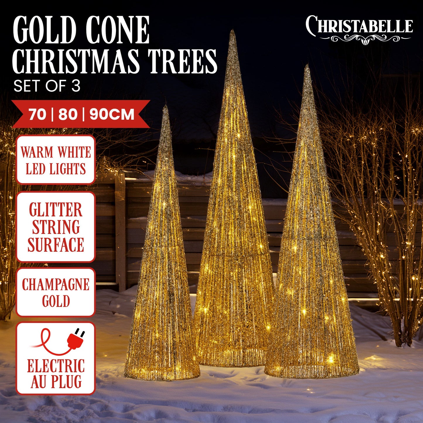 Christabelle 3pc Christmas Tree Indoor Outdoor Display Decoration LED Lights Front Yard Lawn Statue Ornament V240-112_SB500