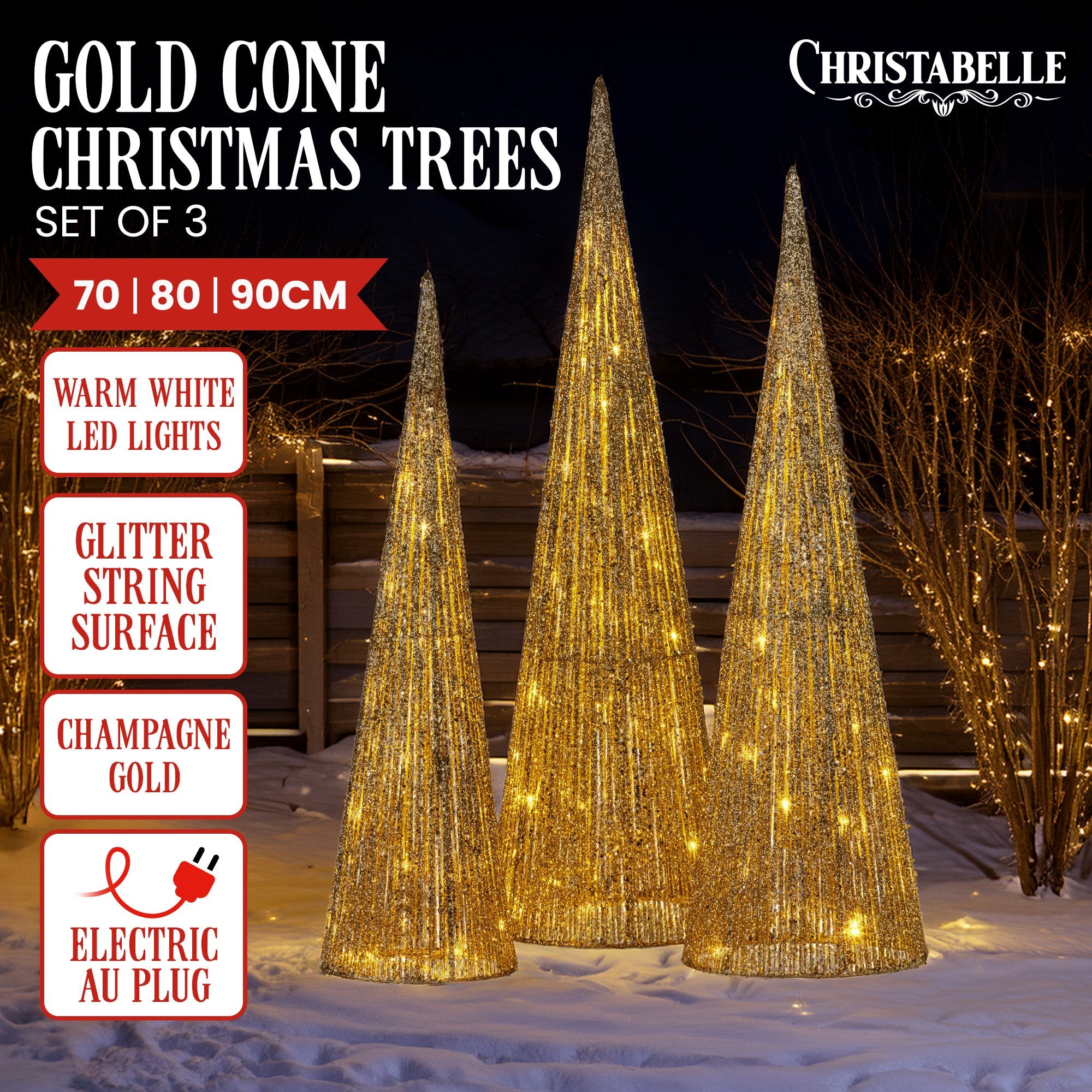 Christabelle 3pc Christmas Tree Indoor Outdoor Display Decoration LED Lights Front Yard Lawn Statue Ornament V240-112_SB500