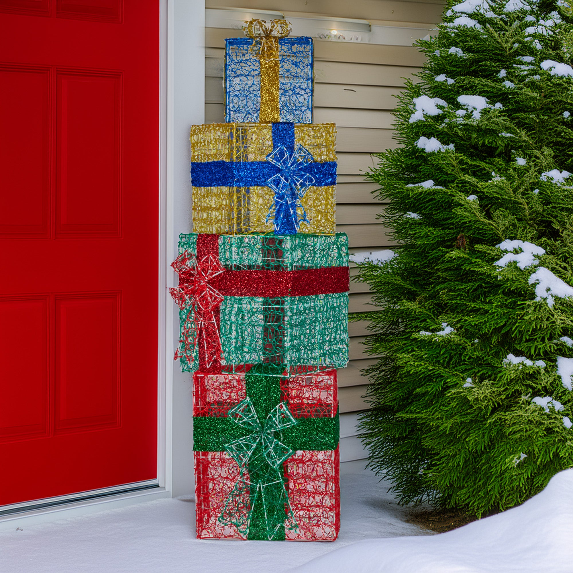 Christabelle 190cm 4-piece Gift Stack Box Christmas Decor Bows Led Lights Xmas V240-112_SB503