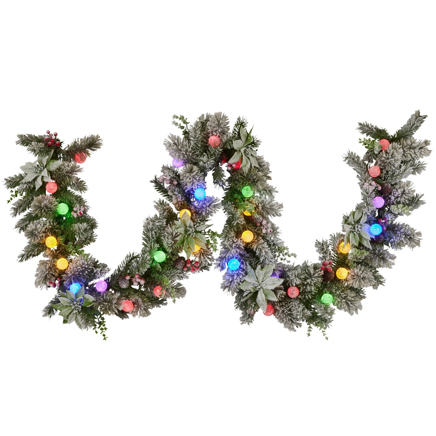 Swishmas 274cm Snowy Crown Pine Pre-Lit Multicolour Christmas Garland V240-112_SENCR105
