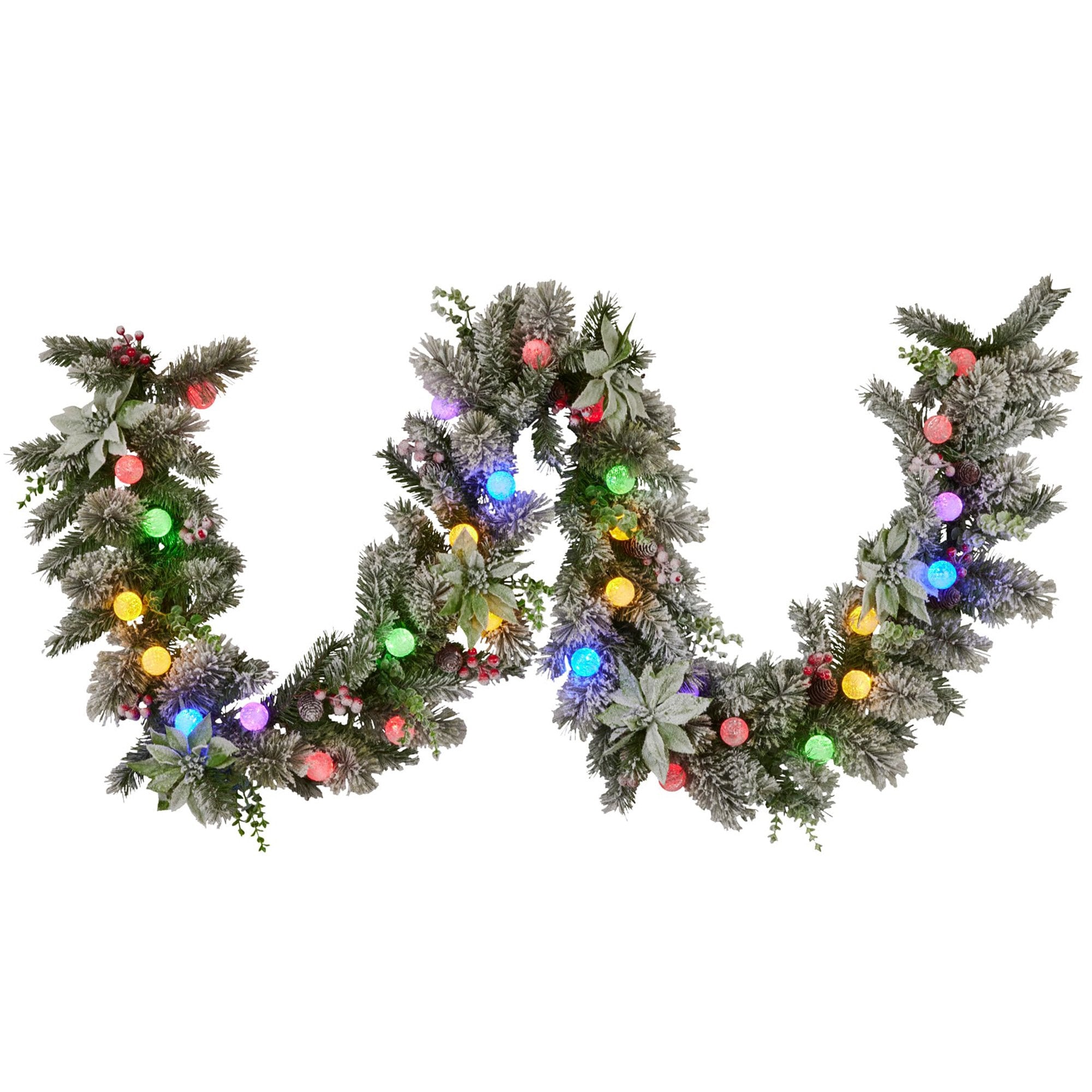 Swishmas 274cm Snowy Crown Pine Pre-Lit Multicolour Christmas Garland V240-112_SENCR105