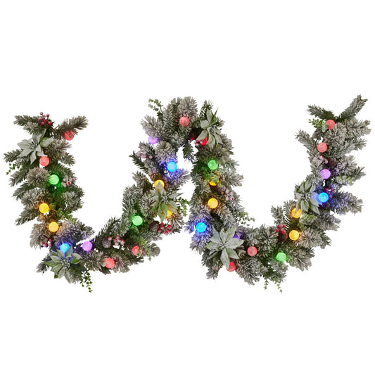 Swishmas 274cm Snowy Crown Pine Pre-Lit Multicolour Christmas Garland V240-112_SENCR105