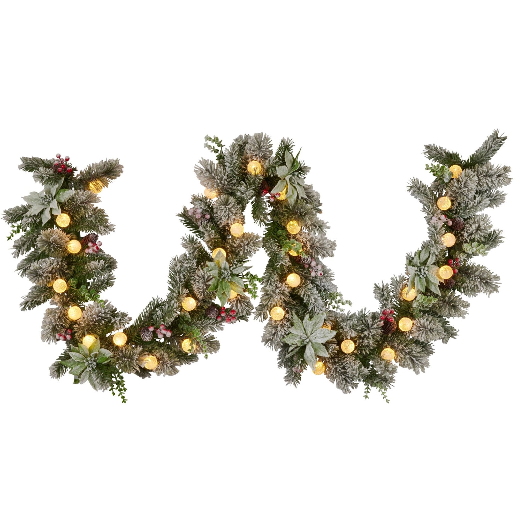 Swishmas 274cm Snowy Crown Pine Pre-Lit Multicolour Christmas Garland V240-112_SENCR105