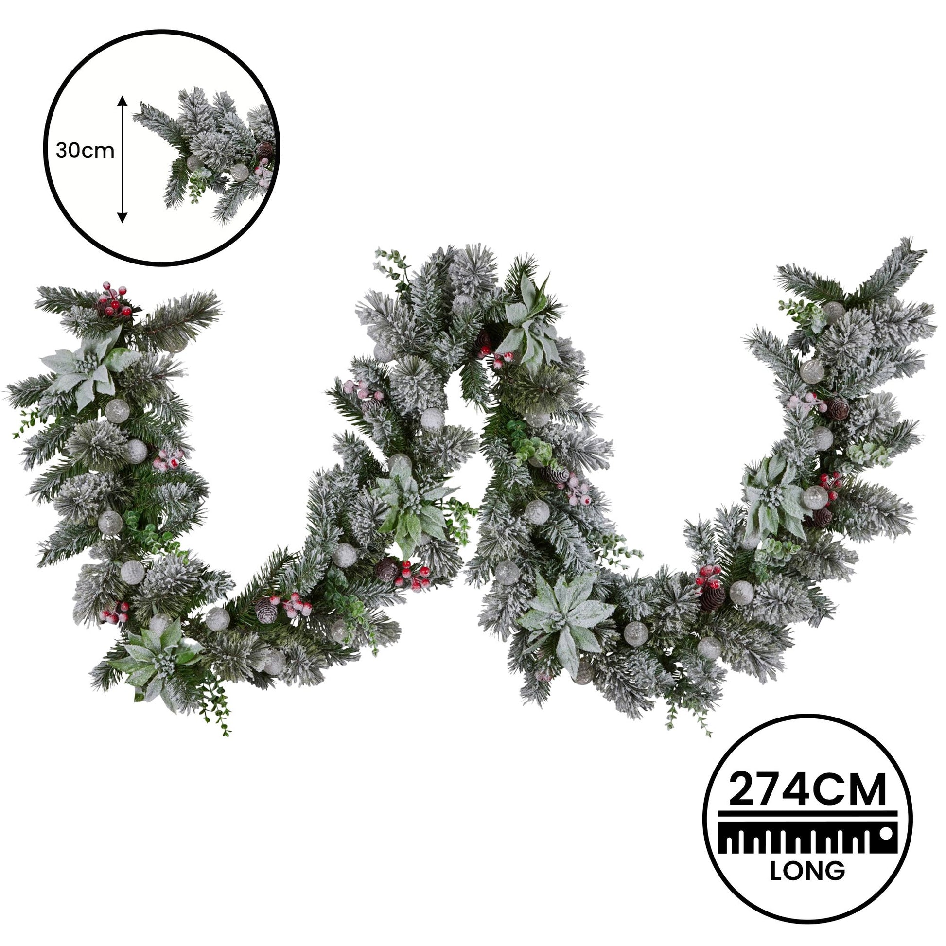 Swishmas 274cm Snowy Crown Pine Pre-Lit Multicolour Christmas Garland V240-112_SENCR105