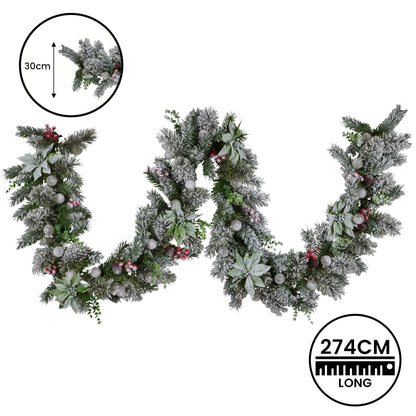 Swishmas 274cm Snowy Crown Pine Pre-Lit Multicolour Christmas Garland V240-112_SENCR105