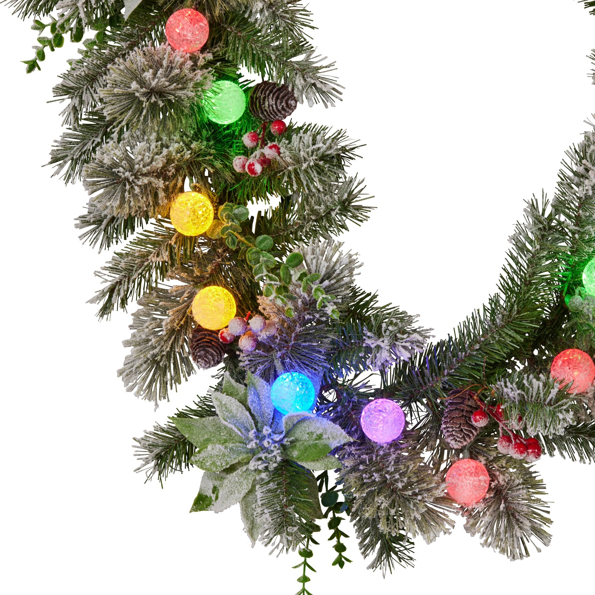 Swishmas 274cm Snowy Crown Pine Pre-Lit Multicolour Christmas Garland V240-112_SENCR105
