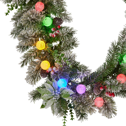 Swishmas 274cm Snowy Crown Pine Pre-Lit Multicolour Christmas Garland V240-112_SENCR105