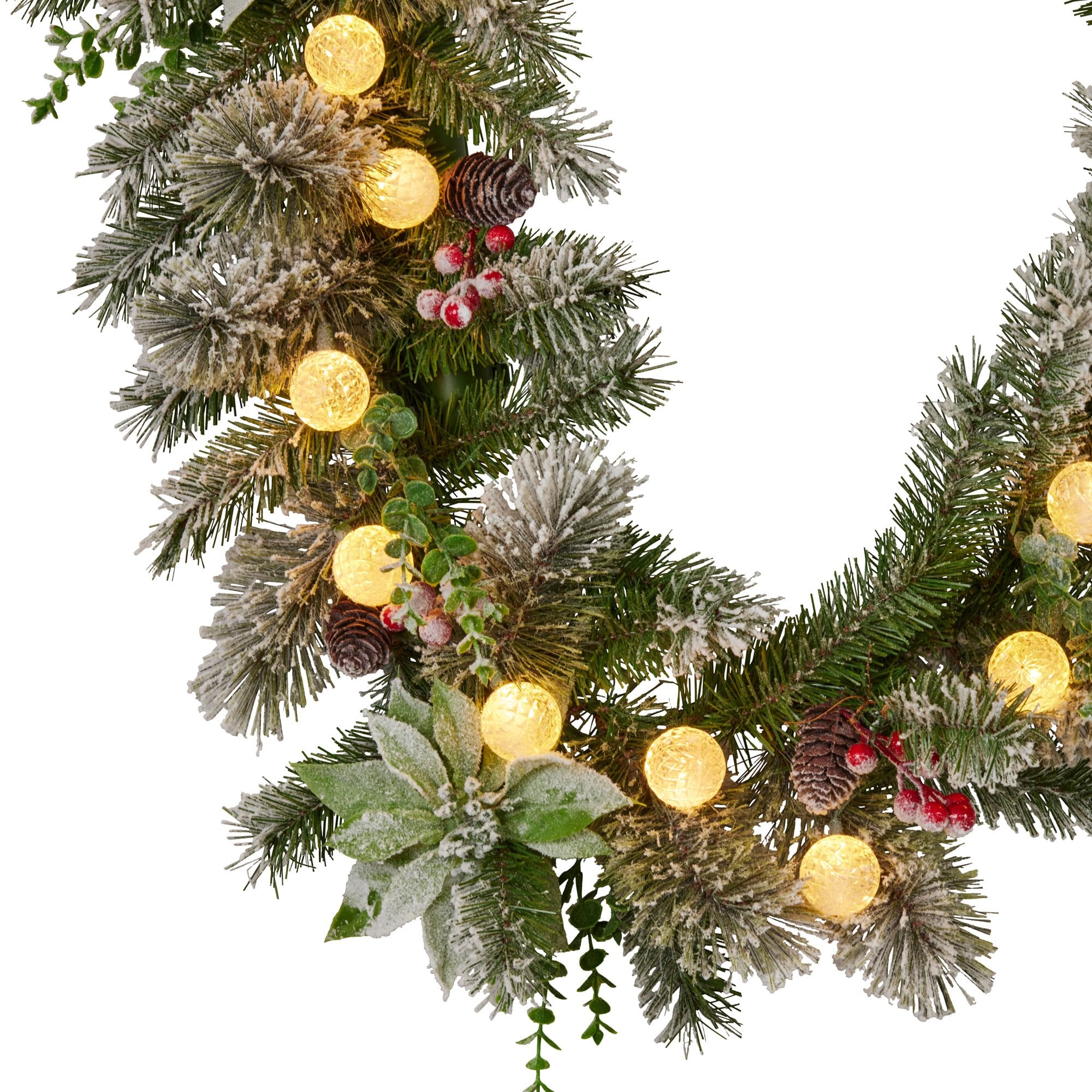Swishmas 274cm Snowy Crown Pine Pre-Lit Multicolour Christmas Garland V240-112_SENCR105