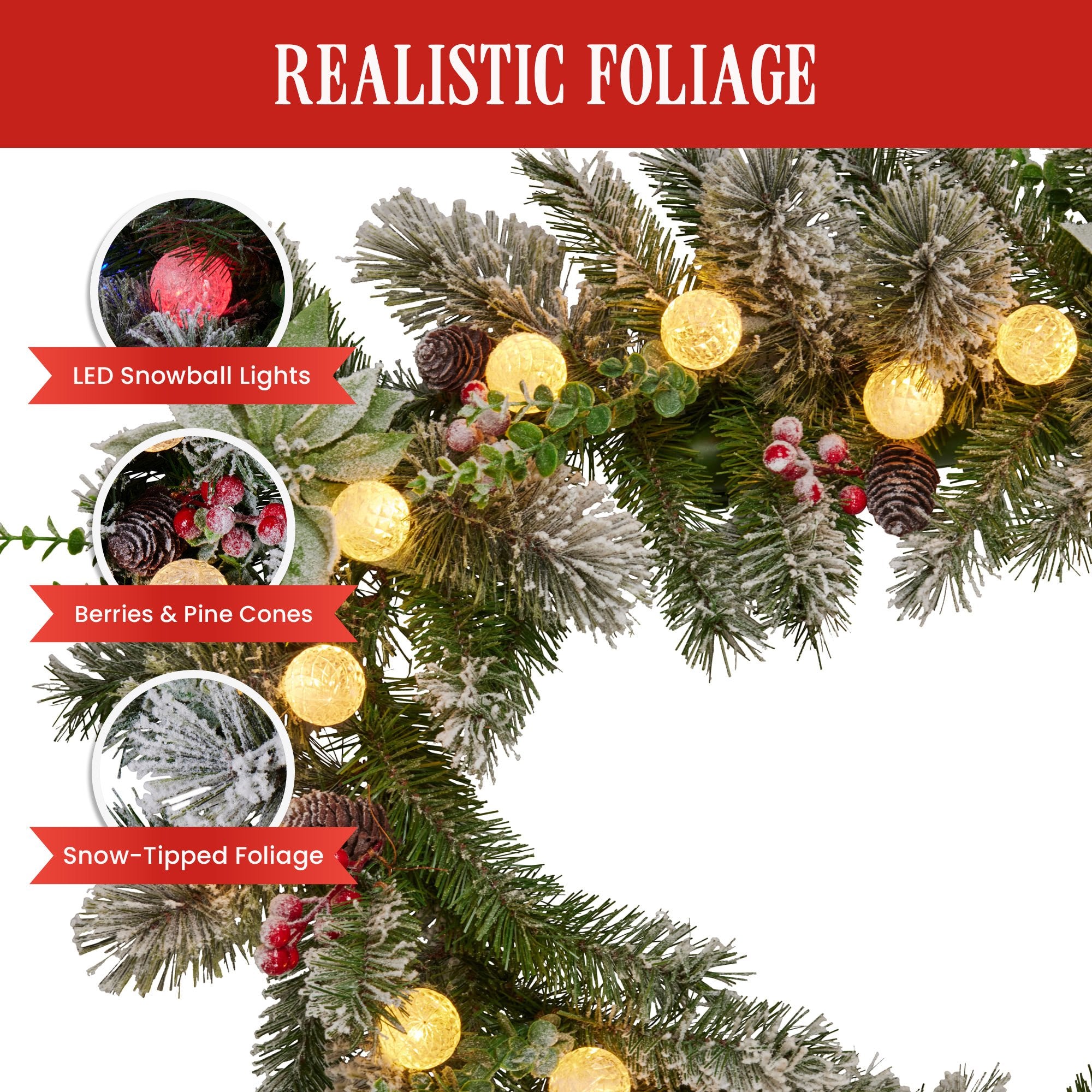 Swishmas 274cm Snowy Crown Pine Pre-Lit Multicolour Christmas Garland V240-112_SENCR105