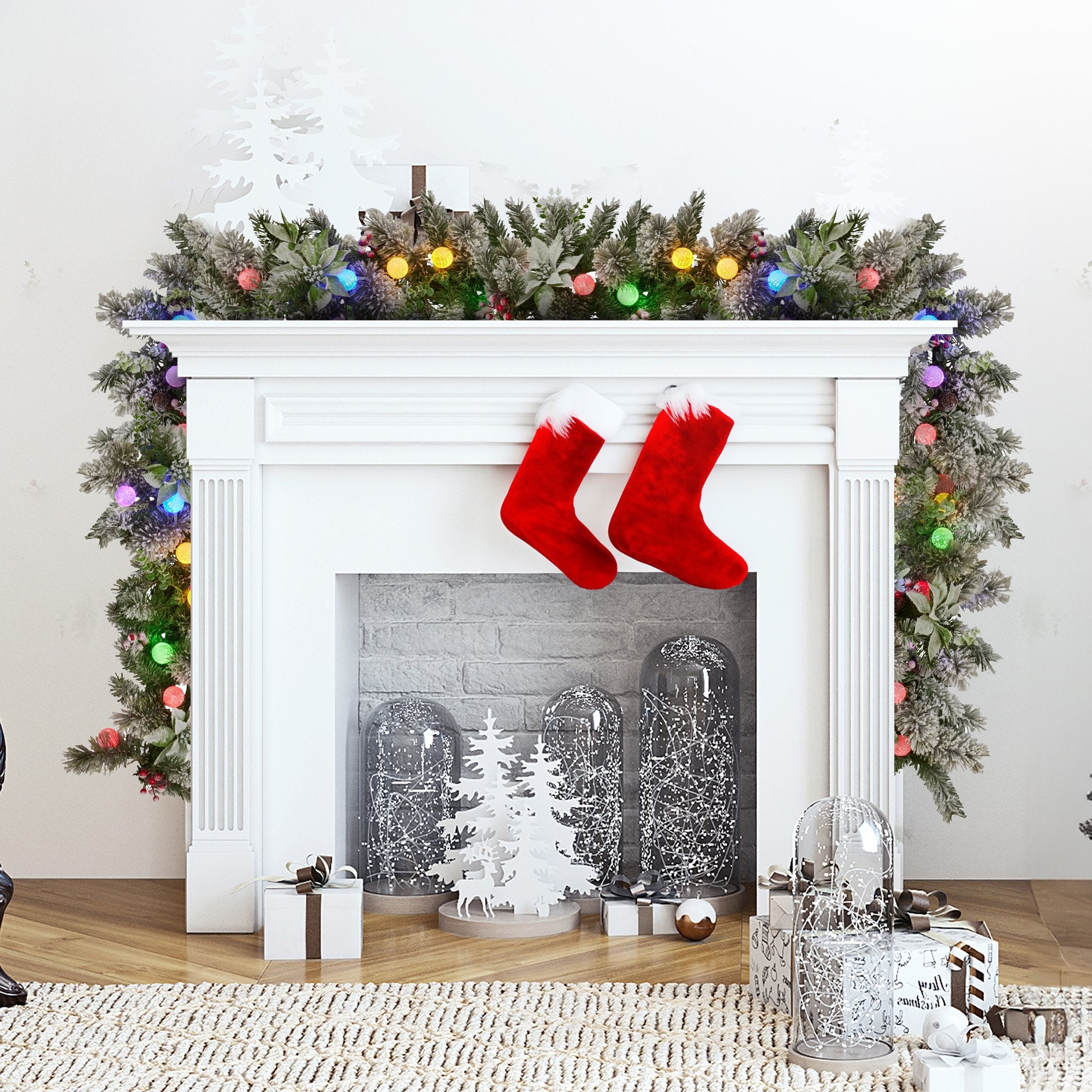 Swishmas 274cm Snowy Crown Pine Pre-Lit Multicolour Christmas Garland V240-112_SENCR105
