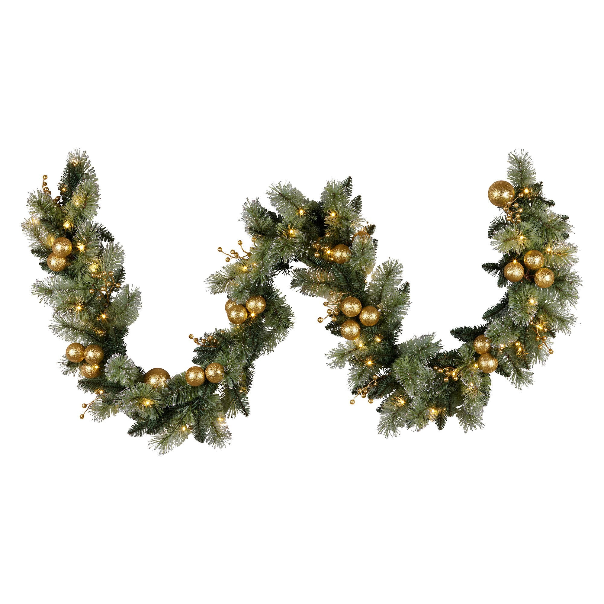 Christabelle 2.7m Christmas Garland with Gold Baubles and LED Lights Mantle Decoration Ornament V240-112_SENG274