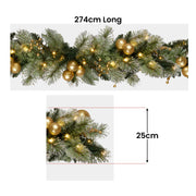 Christabelle 2.7m Christmas Garland with Gold Baubles and LED Lights Mantle Decoration Ornament V240-112_SENG274