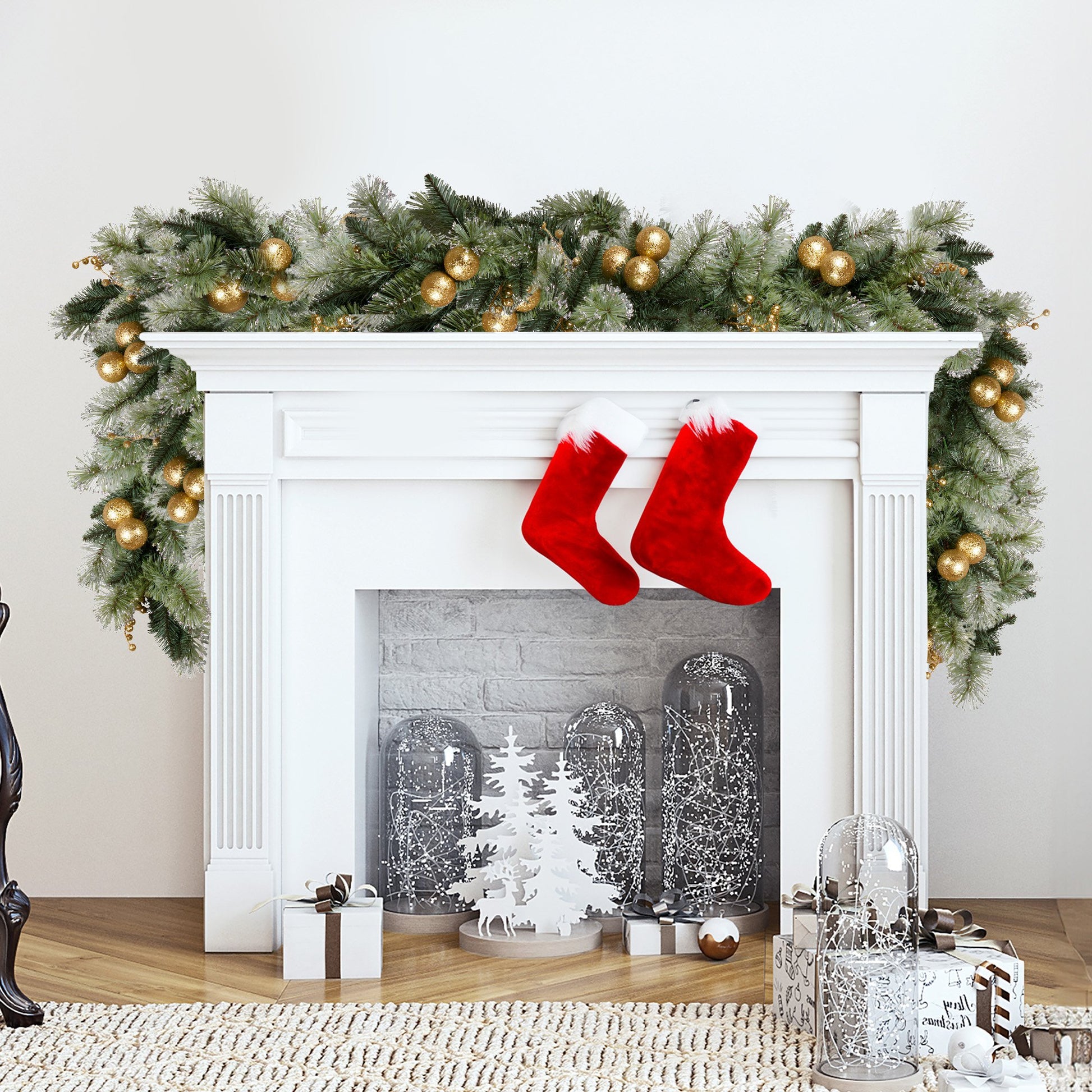 Christabelle 2.7m Christmas Garland with Gold Baubles and LED Lights Mantle Decoration Ornament V240-112_SENG274