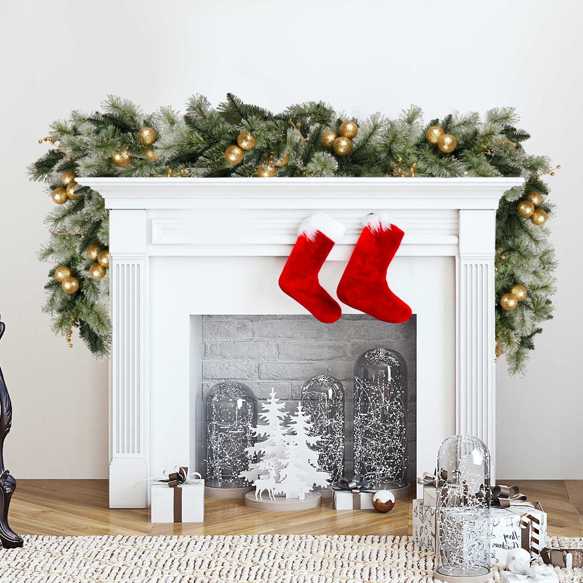 Christabelle 2.7m Christmas Garland with Gold Baubles and LED Lights Mantle Decoration Ornament V240-112_SENG274