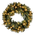 Christabelle 61cm Christmas Wreath Glittery Tipped with LED Lights and Golden Baubles Front Door Decoration V240-112_SENG61