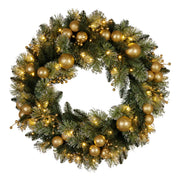 Christabelle 61cm Christmas Wreath Glittery Tipped with LED Lights and Golden Baubles Front Door Decoration V240-112_SENG61