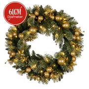 Christabelle 61cm Christmas Wreath Glittery Tipped with LED Lights and Golden Baubles Front Door Decoration V240-112_SENG61
