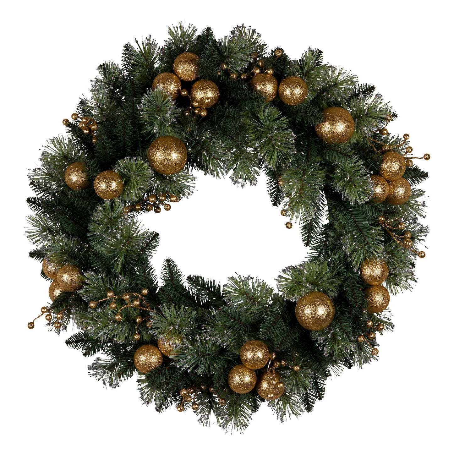 Christabelle 61cm Christmas Wreath Glittery Tipped with LED Lights and Golden Baubles Front Door Decoration V240-112_SENG61
