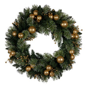 Christabelle 61cm Christmas Wreath Glittery Tipped with LED Lights and Golden Baubles Front Door Decoration V240-112_SENG61