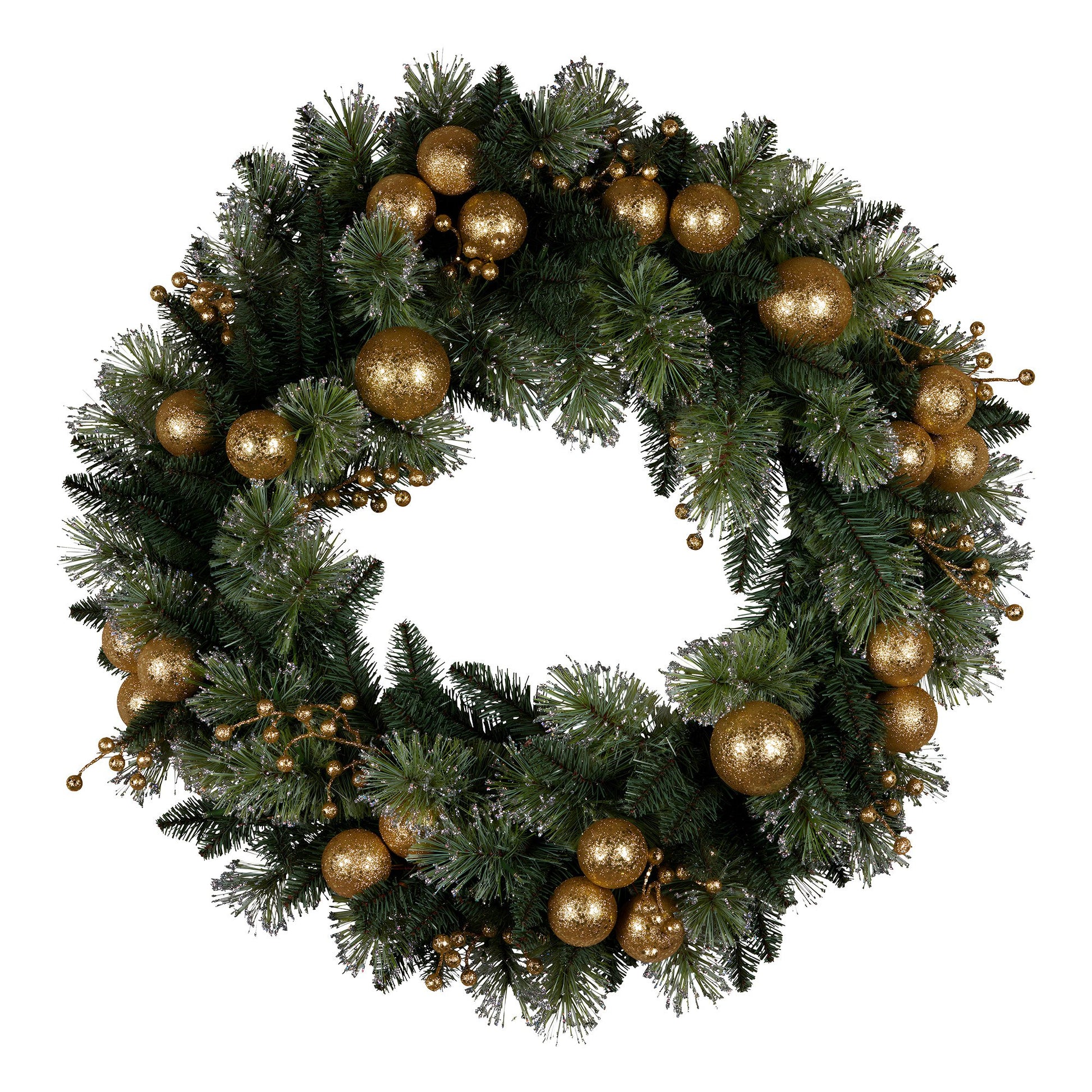 Christabelle 61cm Christmas Wreath Glittery Tipped with LED Lights and Golden Baubles Front Door Decoration V240-112_SENG61