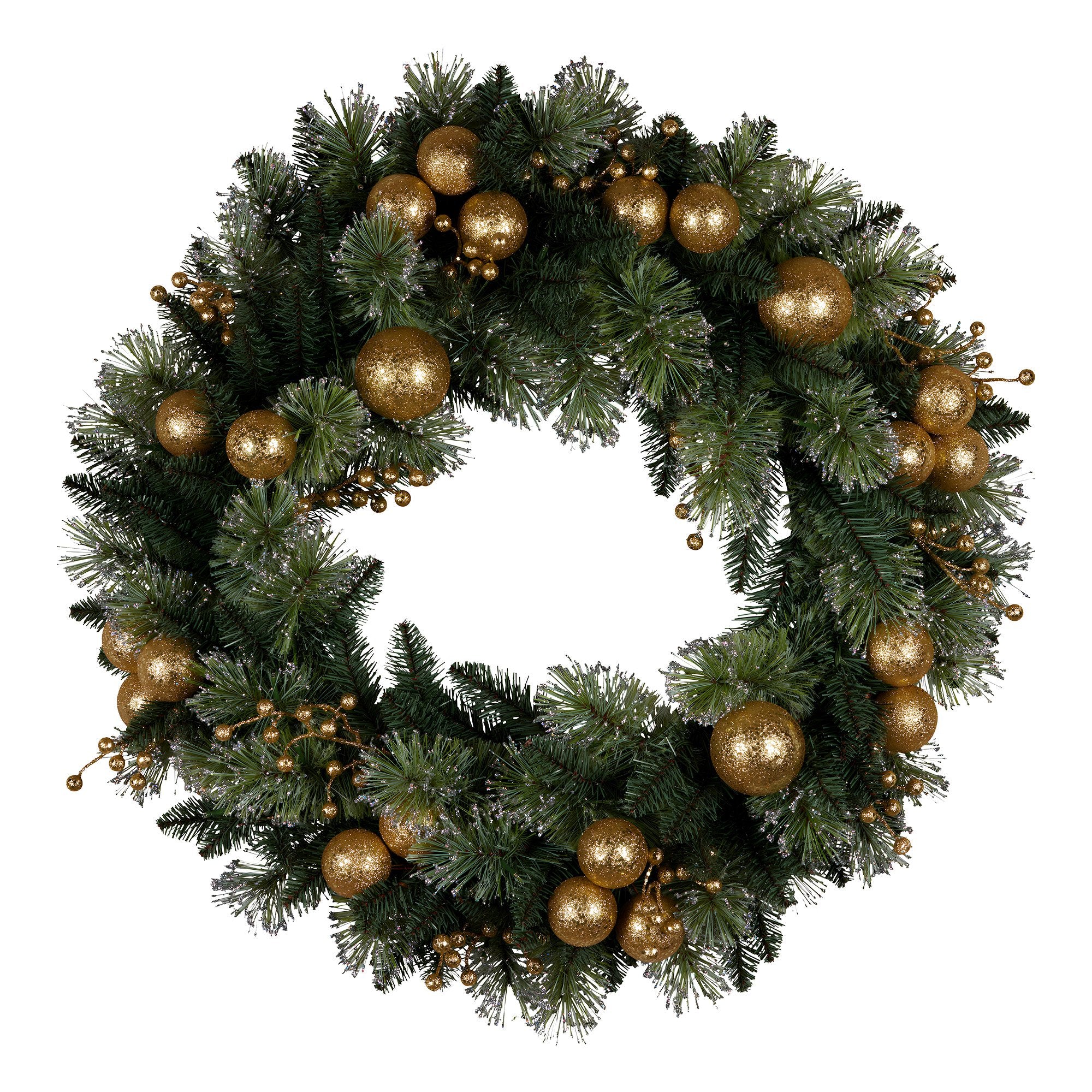 Christabelle 61cm Christmas Wreath Glittery Tipped with LED Lights and Golden Baubles Front Door Decoration V240-112_SENG61