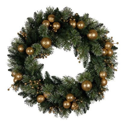 Christabelle 61cm Christmas Wreath Glittery Tipped with LED Lights and Golden Baubles Front Door Decoration V240-112_SENG61