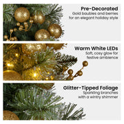 Christabelle 61cm Christmas Wreath Glittery Tipped with LED Lights and Golden Baubles Front Door Decoration V240-112_SENG61