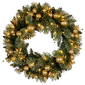 Christabelle 76cm Christmas Wreath Glittery Tipped with LED Lights and Golden Baubles Front Door Decoration V240-112_SENG76