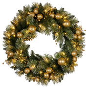 Christabelle 76cm Christmas Wreath Glittery Tipped with LED Lights and Golden Baubles Front Door Decoration V240-112_SENG76