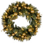 Christabelle 76cm Christmas Wreath Glittery Tipped with LED Lights and Golden Baubles Front Door Decoration V240-112_SENG76