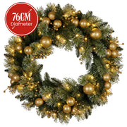 Christabelle 76cm Christmas Wreath Glittery Tipped with LED Lights and Golden Baubles Front Door Decoration V240-112_SENG76
