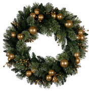 Christabelle 76cm Christmas Wreath Glittery Tipped with LED Lights and Golden Baubles Front Door Decoration V240-112_SENG76