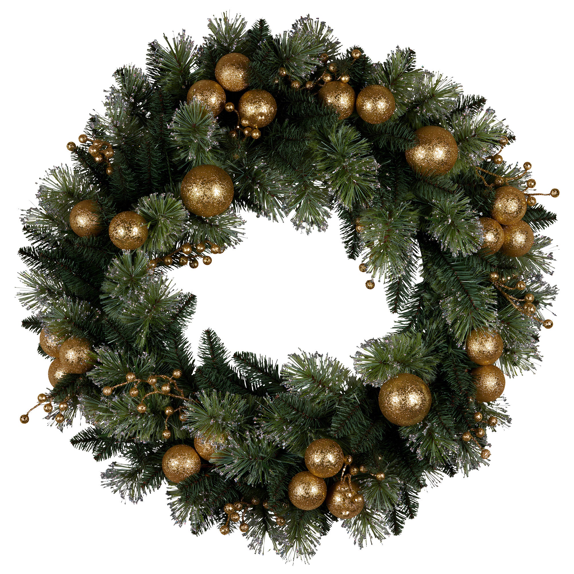 Christabelle 76cm Christmas Wreath Glittery Tipped with LED Lights and Golden Baubles Front Door Decoration V240-112_SENG76