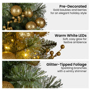 Christabelle 76cm Christmas Wreath Glittery Tipped with LED Lights and Golden Baubles Front Door Decoration V240-112_SENG76